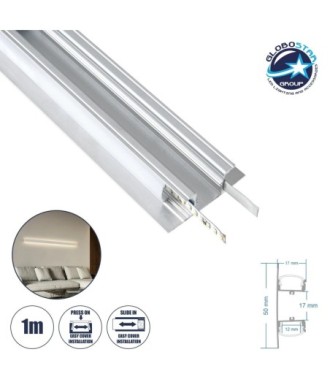 GLOBOSTAR® ALP-WALL-UPDOWN CONCEALED 70844-1M Επιφανειακό Προφίλ Αλουμινίου Ειδικό για Δημιουργία Κρυφού Φωτισμού Up & Down με Λευκό Γαλακτερό Πατητό Κάλυμμα για Ταινίες LED IP20 - Ασημί & Λευκό - Μ100 x Π5 x Υ1.7cm